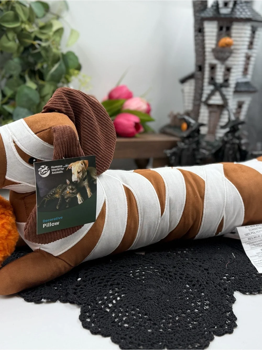 viral htf humane world mummy dachshund halloween throw pillow 24”